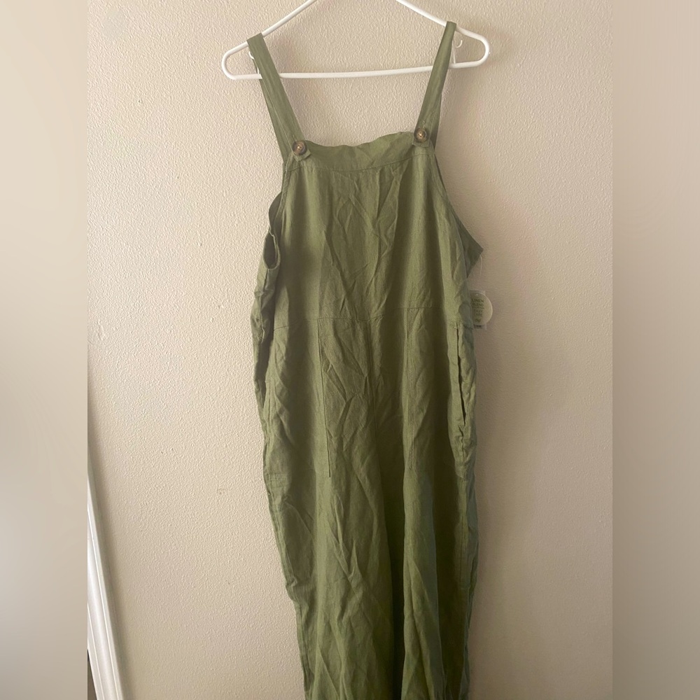 Dip- medium Olive Green Women's Linen-blend Overalls